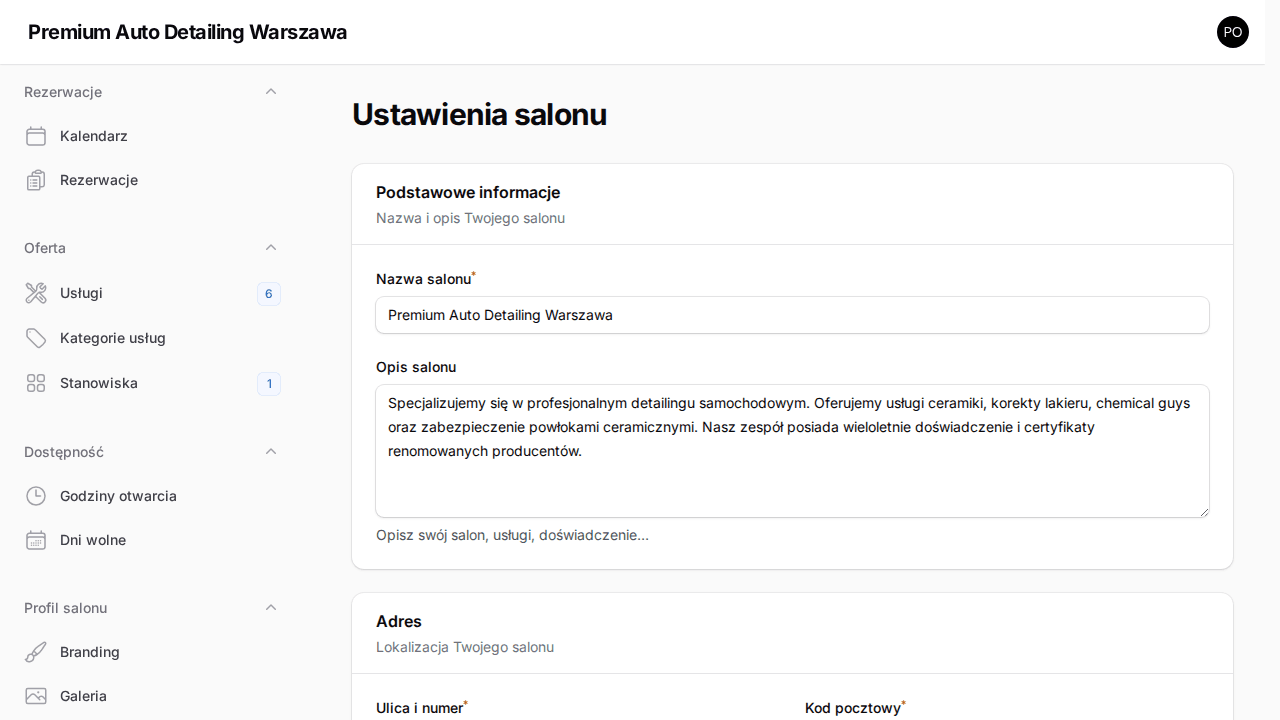 Panel edycji profilu salonu