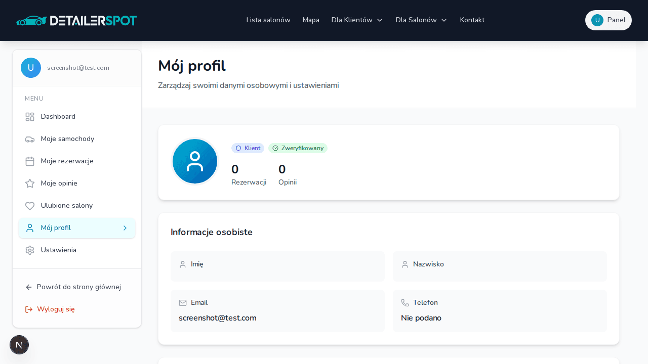 Profil klienta - ustawienia konta w panelu klienta